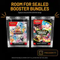 Two sealed Pokémon booster bundles in clear acrylic cases, showing room around the shrink wrap