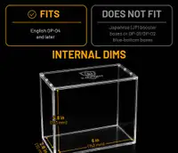 One Piece case fit chart: English OP-04 and later booster boxes fit, Pokémon booster boxes do not