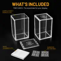 What's included: two clear acrylic cases, microfiber cloth and anti-slip pads