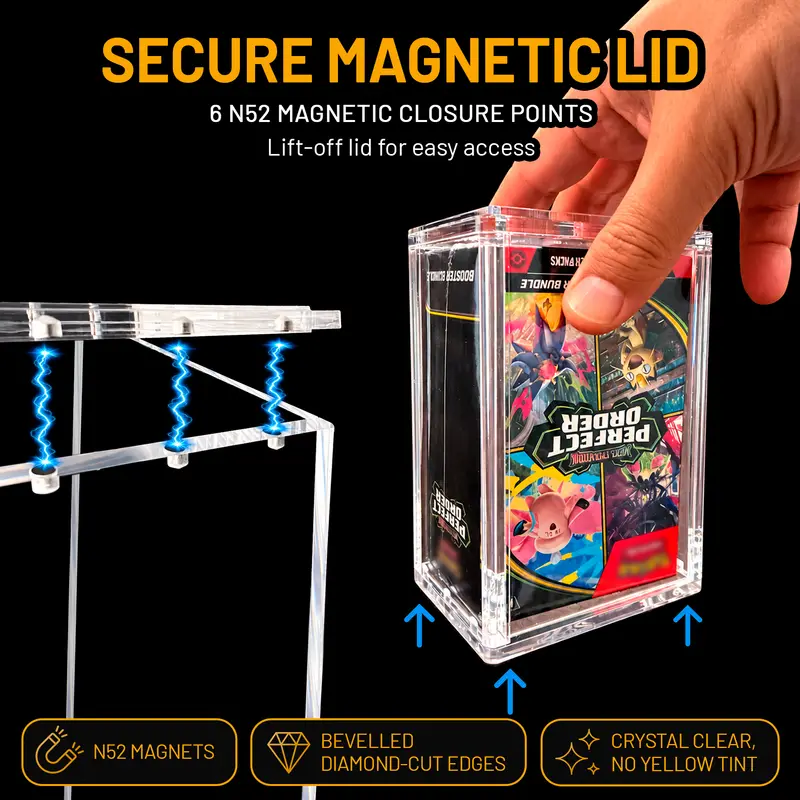 Close-up of a hand opening the magnetic lid of a Slab Bunker booster bundle case